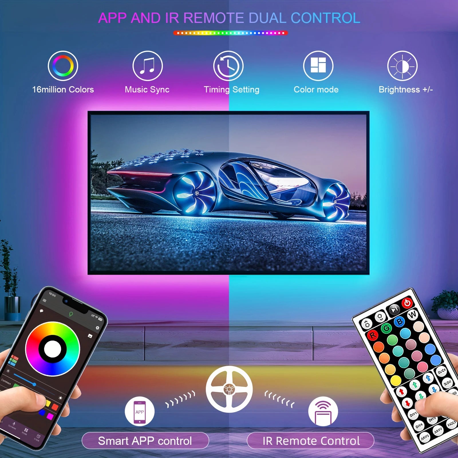 Fita LED RGB Inteligente com Controle por App e Controle Remoto | 5m, 10m, 20m e 30m
