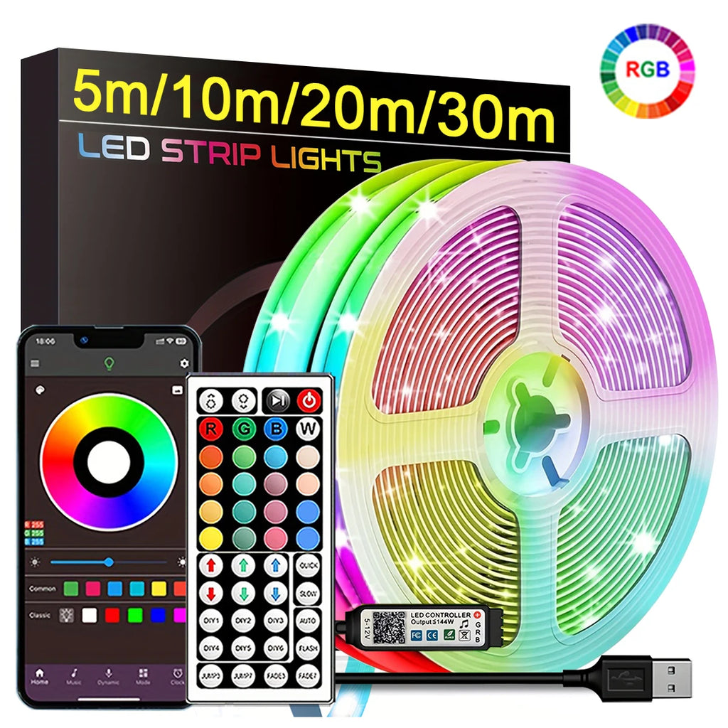 Fita LED RGB Inteligente com Controle por App e Controle Remoto | 5m, 10m, 20m e 30m