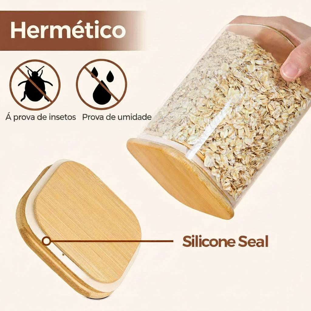 Pote de Vidro Hermético com Tampa – Ideal para armazenar farinha, cereais, açúcar, chá, café e outros alimentos, mantendo tudo fresco e organizado