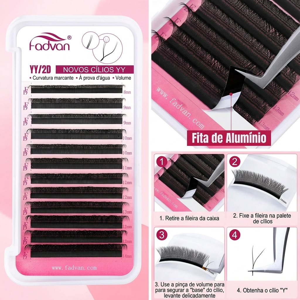 Cílios FADVAN Formato YY 6-15mm Cílios 2D 0.07/0.05mm Faux Mink Curvatura C/D Extensão de Cílios Volume Brasileiro Natural Macio Fio a Fio